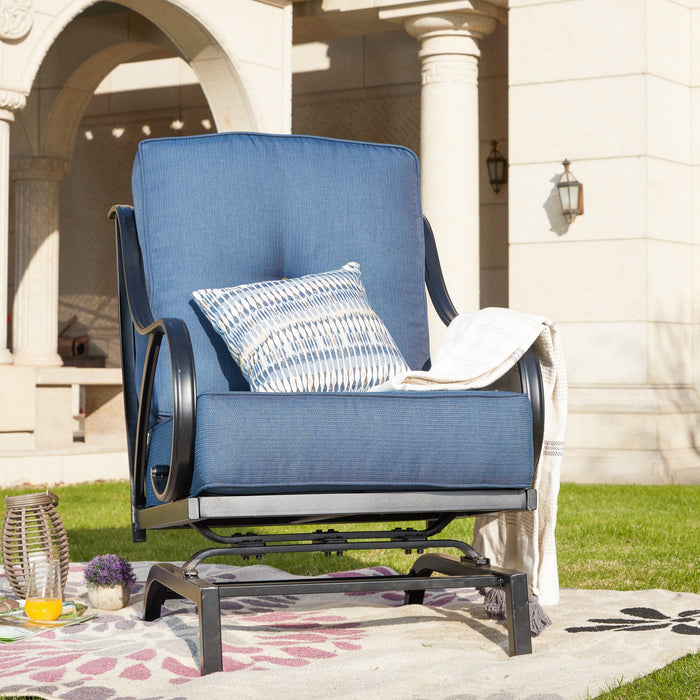 Patio Club Chair with Thick Cushions, Metal Rocking Lounge Chair (Blue)