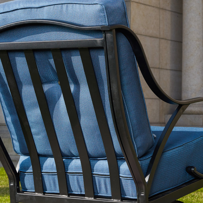 Patio Club Chair with Thick Cushions, Metal Rocking Lounge Chair (Blue)