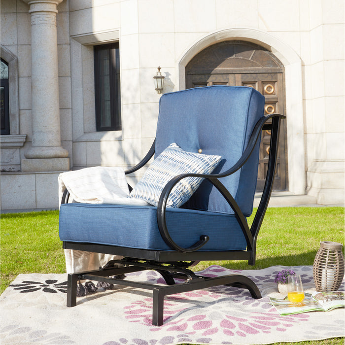 Patio Club Chair with Thick Cushions, Metal Rocking Lounge Chair (Blue)