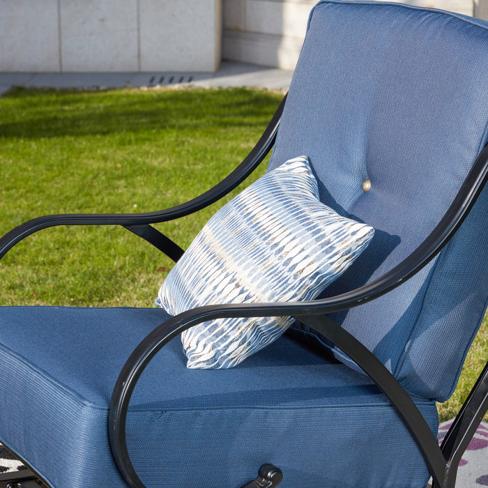 Patio Club Chair with Thick Cushions, Metal Rocking Lounge Chair (Blue)