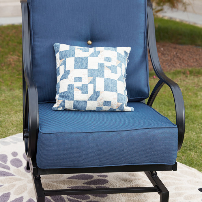 Patio Club Chair with Thick Cushions, Metal Rocking Lounge Chair (Blue)