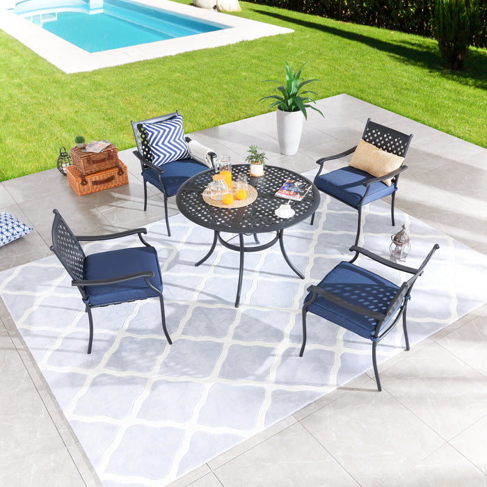 5-Piece Patio Dining Set Metal Chairs with Seat Cushions and Round Iron Table