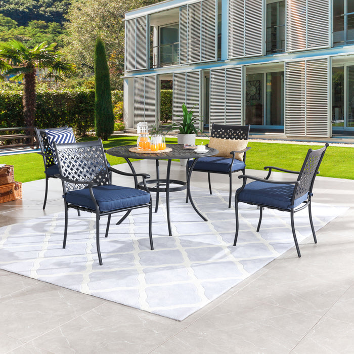 5-Piece Patio Dining Set Metal Chairs with Seat Cushions and Round Iron Table