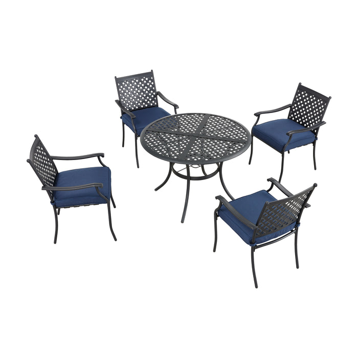 5-Piece Patio Dining Set Metal Chairs with Seat Cushions and Round Iron Table