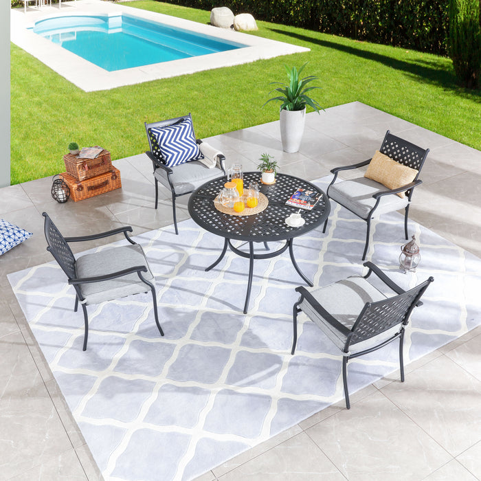 5-Piece Patio Dining Set Metal Chairs with Seat Cushions and Round Iron Table