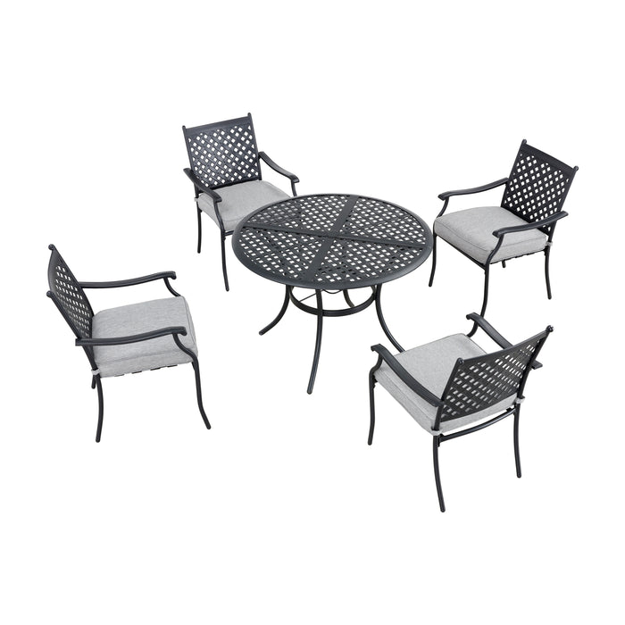 5-Piece Patio Dining Set Metal Chairs with Seat Cushions and Round Iron Table