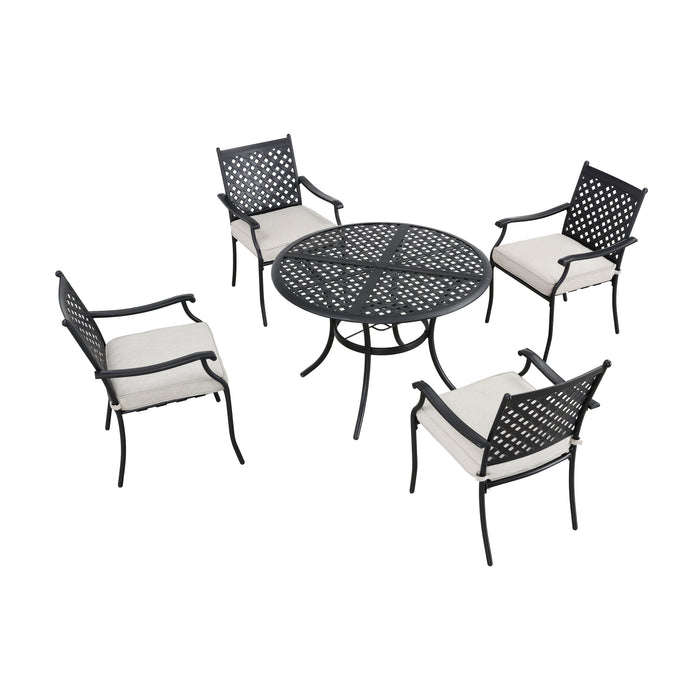 5-Piece Patio Dining Set Metal Chairs with Seat Cushions and Round Iron Table