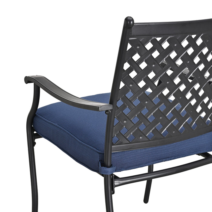8-Piece Stackable Wrought Iron Patio Dining Chair Set with Armrests and Cushions (Blue)