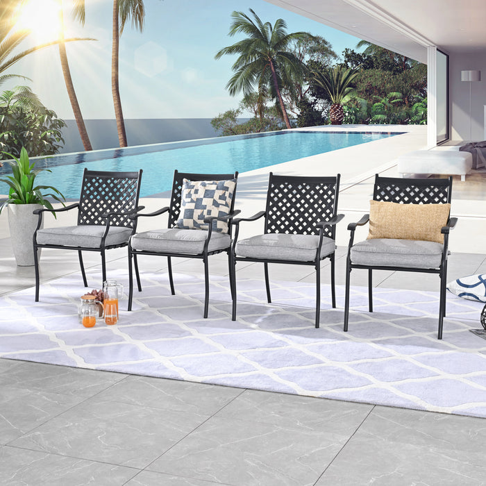 8-Piece Stackable Wrought Iron Patio Dining Chair Set with Armrests and Cushions (Grey)