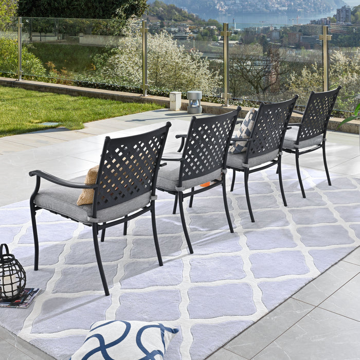 8-Piece Stackable Wrought Iron Patio Dining Chair Set with Armrests and Cushions (Grey)