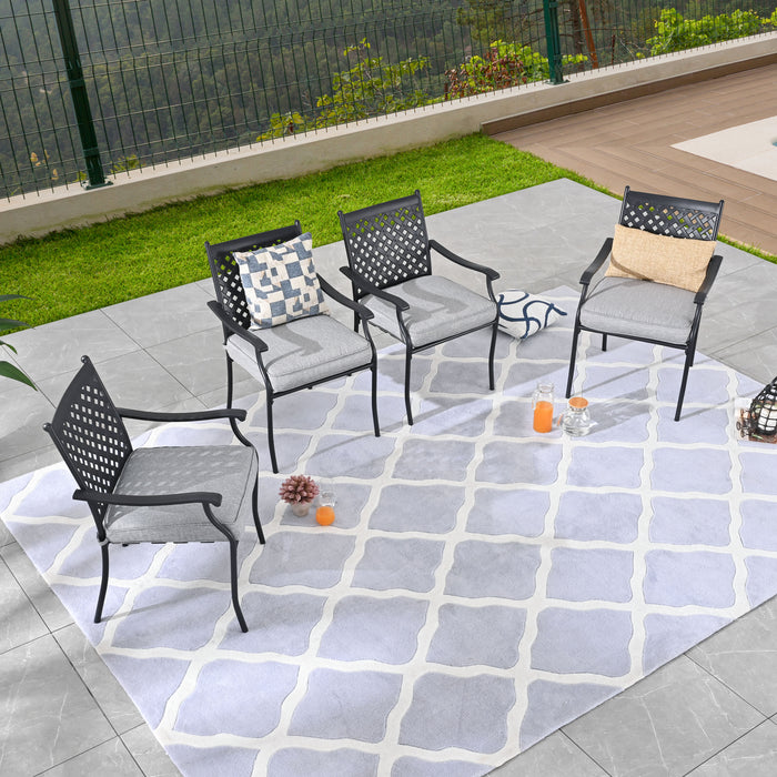 8-Piece Stackable Wrought Iron Patio Dining Chair Set with Armrests and Cushions (Grey)