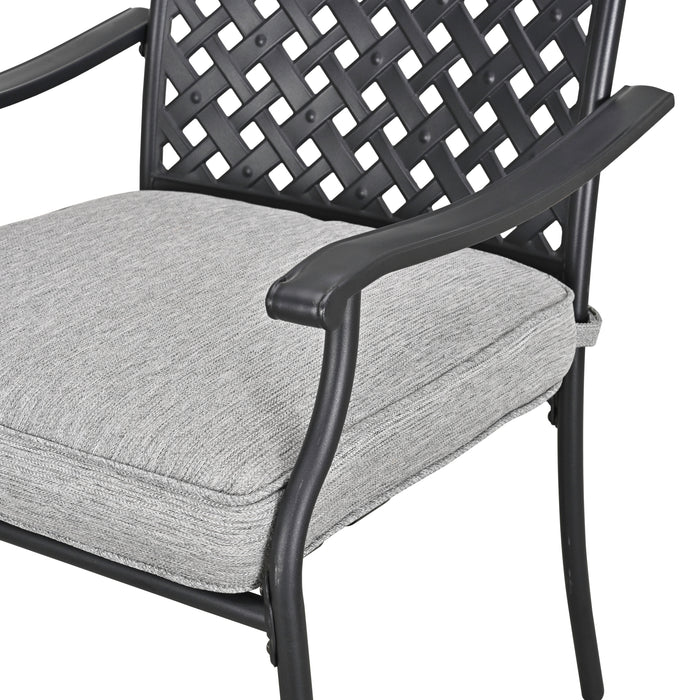 8-Piece Stackable Wrought Iron Patio Dining Chair Set with Armrests and Cushions (Grey)