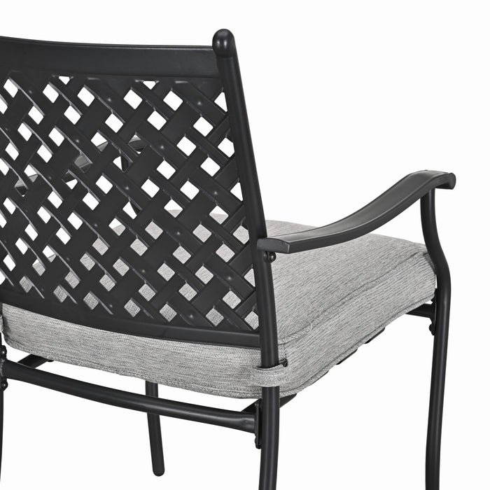 8-Piece Stackable Wrought Iron Patio Dining Chair Set with Armrests and Cushions (Grey)