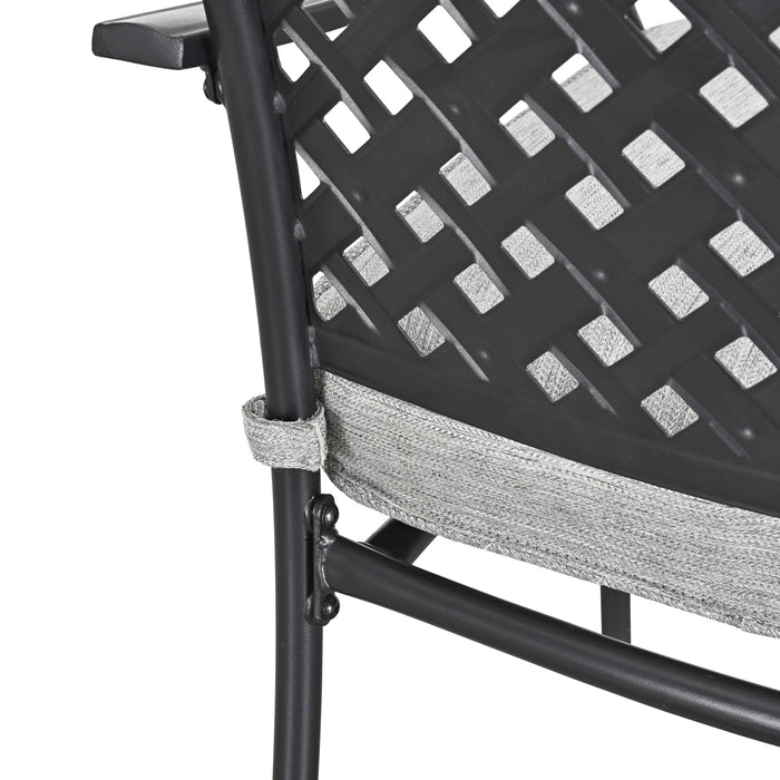 8-Piece Stackable Wrought Iron Patio Dining Chair Set with Armrests and Cushions (Grey)