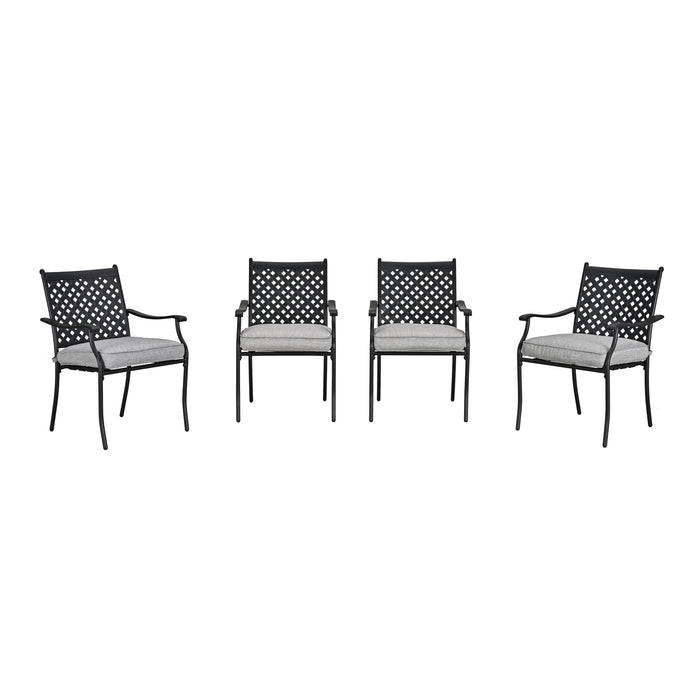 8-Piece Stackable Wrought Iron Patio Dining Chair Set with Armrests and Cushions (Grey)