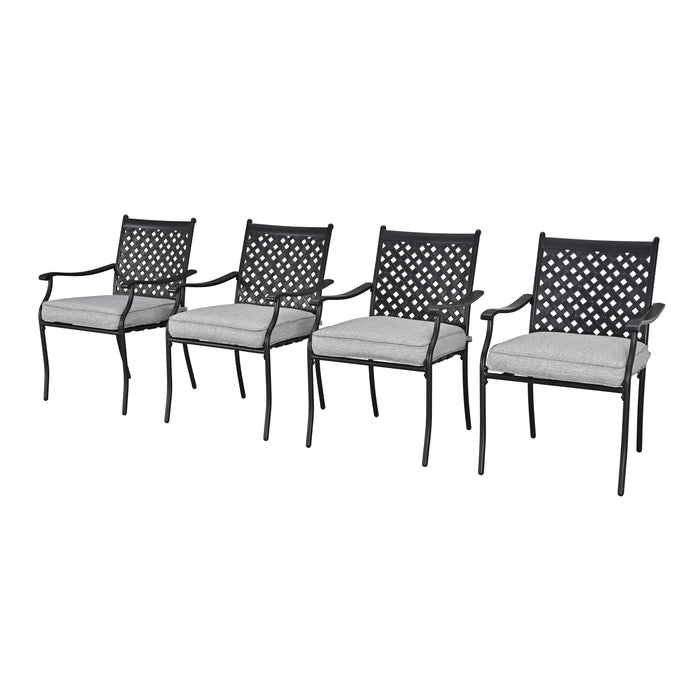 8-Piece Stackable Wrought Iron Patio Dining Chair Set with Armrests and Cushions (Grey)