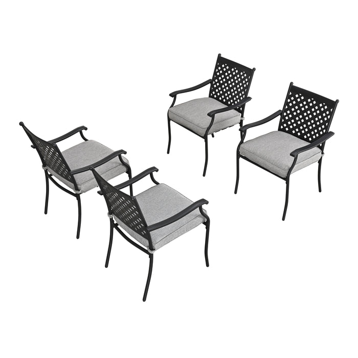 8-Piece Stackable Wrought Iron Patio Dining Chair Set with Armrests and Cushions (Grey)