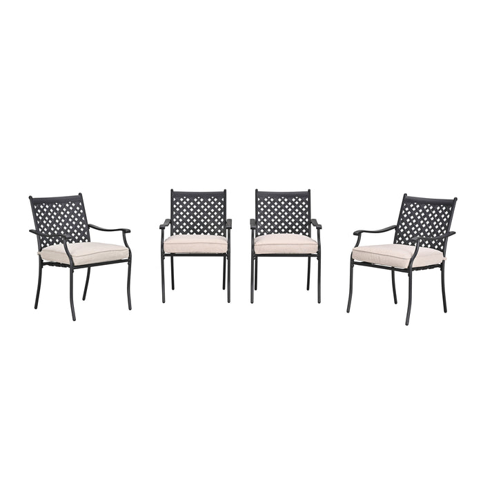 4-Piece Stackable Wrought Iron Patio Dining Chair Set with Armrests and Cushions