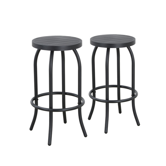 2-Pack Black Backless Bar Stool with Round Seat & Metal Frame, Foot Rest