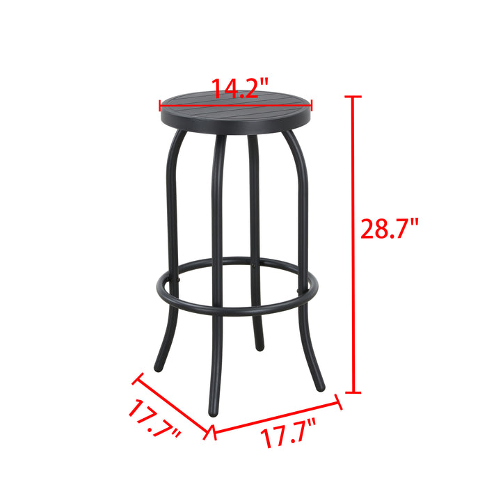 2-Pack Black Backless Bar Stool with Round Seat & Metal Frame, Foot Rest