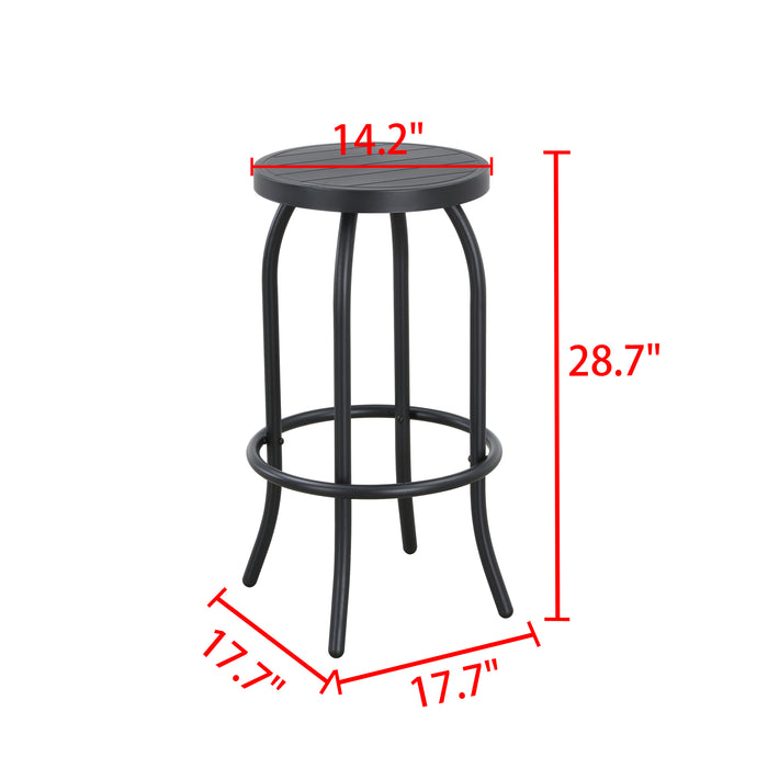 3-Piece Patio Bar Set Outdoor Backless Bar Stools w/ Foot Rest and Wooden Finish Tabletop Square Table