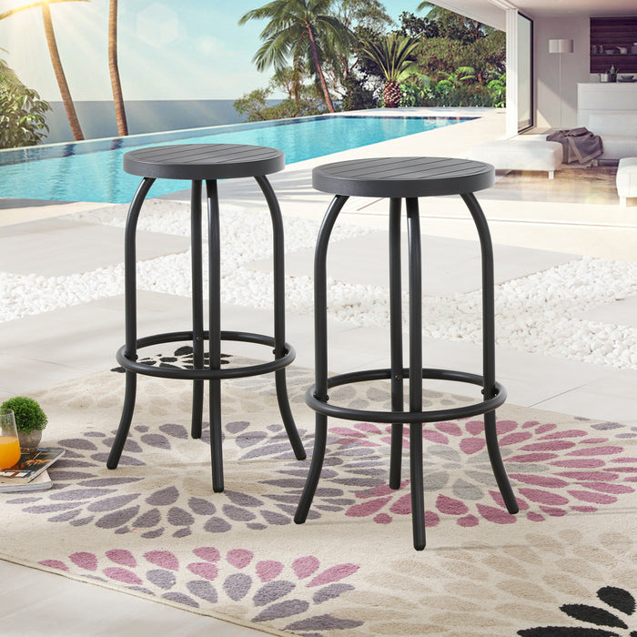 Elegant 3 Piece Outdoor Bistro Bar Set Backless Bar Stools w/ Foot Pedals and Tempered Glass Top Table