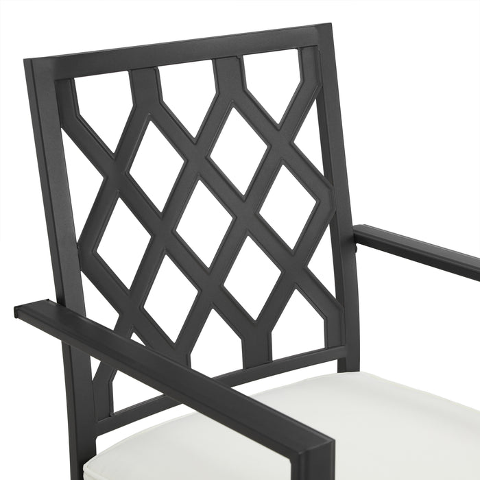 Outdoor 23.4" Swivel Counter Height Chairs with High Hollowed-Out Chair Back, Metal Frame and Removable Beige Cushions