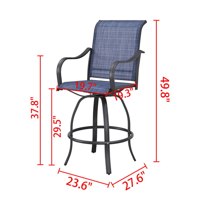 2-Pack Blue Counter Bar Height Textilene Swivel Stool Armrests Dining Chairs for Outdoor Bistro Elegance