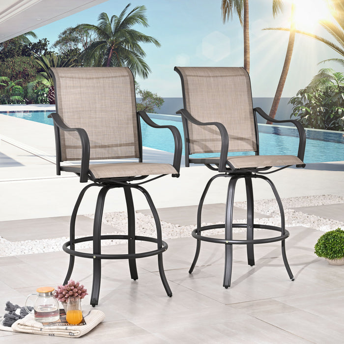 2-Pack 27.6" Bar Height Textilene Swivel Stool Armrests Dining Chairs for Outdoor Bistro Elegance