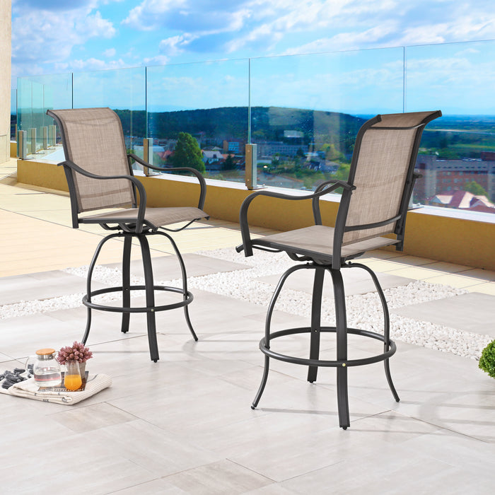 2-Pack 27.6" Bar Height Textilene Swivel Stool Armrests Dining Chairs for Outdoor Bistro Elegance