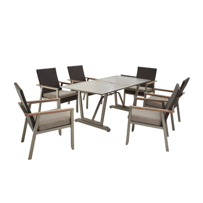 7-Pieces Patio Dining Set 6 Armchair Set with Woven Wicker, Removable Cushions and Dining Table