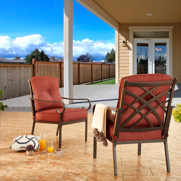 Comfort 2-Piece Patio Dining Armchairs with Red Plush Cushions and Durable Steel Frame