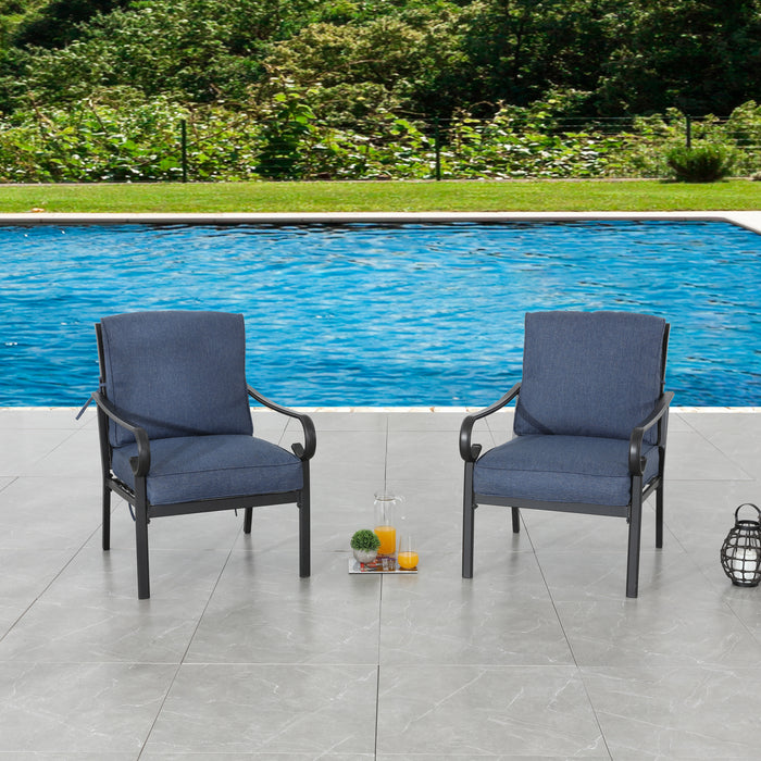 Comfort 2-Piece Patio Dining Armchairs with Blue Plush Cushions and Durable Steel Frame