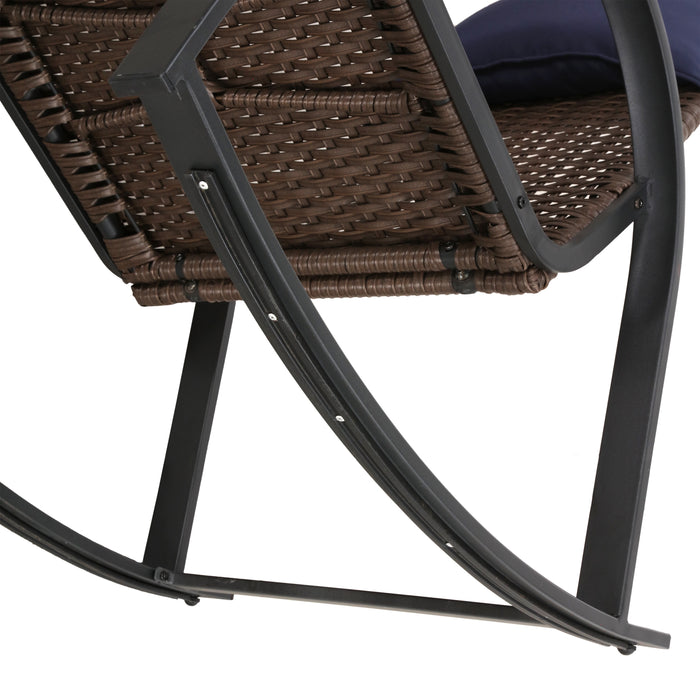 Luxury 3-Piece Rattan Rocking Bistro Set with Cushioned Armchairs and Metal Table