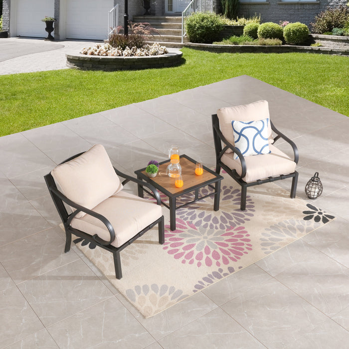 Chic Comfort 3-Piece Patio Bistro Set with Cushioned Metal Armchairs & Side Table