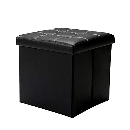 VACA KEY 15Inches Folding Storage Ottoman Footrest Stool Small Cube Coffee Table Chest Seating Storage Bench Linen 