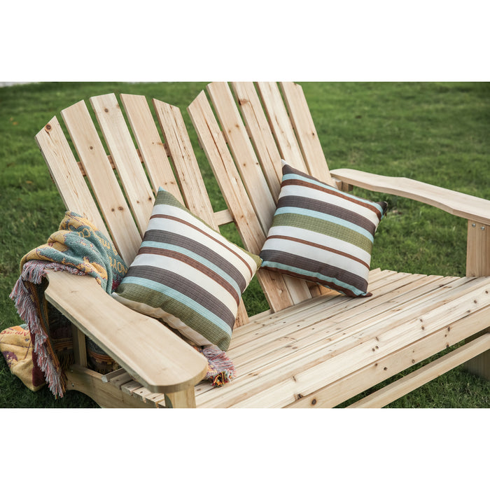 2 Pieces Outdoor Wooden Adirondack Bench Loveseat Double Patio Chair Natural 