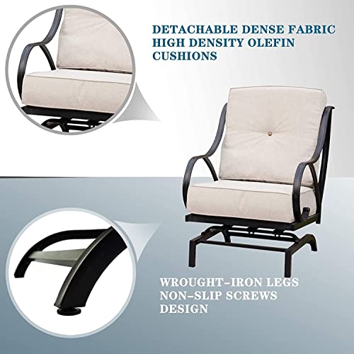 Patio Club Chair with Thick Cushions, Metal Rocking Lounge Chair (Beige)