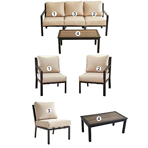 Festival Depot 4 Pieces Patio Furniture Set All-Weather Polyester Fabrics Metal Frame Sofa Outdoor Conversation Set Sectional Corner Couch with Cushions & Coffee Table for Deck Poolside Balcony(Beige) 