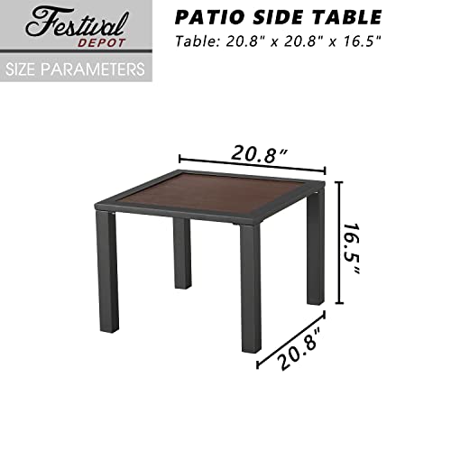 Stylish All-Weather Patio Coffee Table with Wood-Like Metal Frame