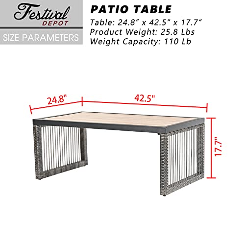 Festival Depot Wicker Patio Coffee Table All-Weather Metal Square Dining Table Waterproof Outdoor Sectional Furniture with DPC Desktop for Bistro Balcony Garden Pool Lawn Backyard