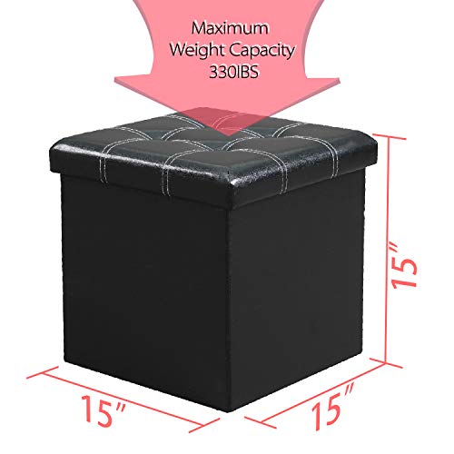 VACA KEY 15Inches Folding Storage Ottoman Footrest Stool Small Cube Coffee Table Chest Seating Storage Bench Linen 