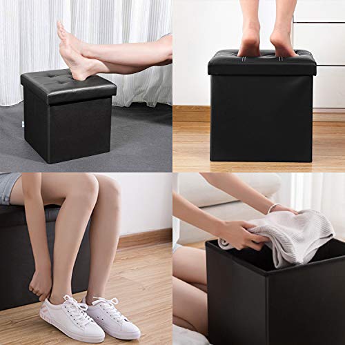 VACA KEY 15Inches Folding Storage Ottoman Footrest Stool Small Cube Coffee Table Chest Seating Storage Bench Linen 