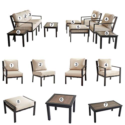 Festival Depot 10-Pieces Patio Outdoor Furniture Conversation Sets Loveseat Sectional Sofa, All-Weather Black X Slatted Back Chair with Coffee Table and Thick Removable Couch Cushions (Beige)