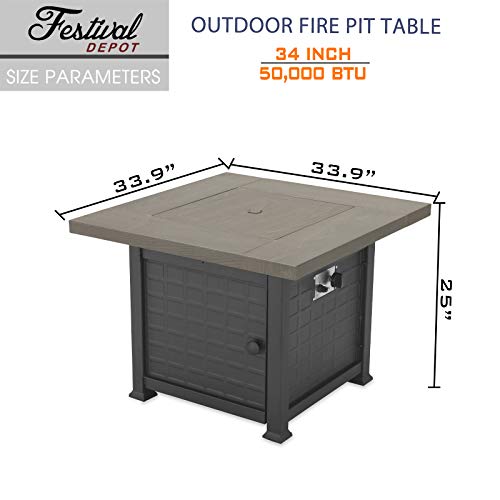 Festival Depot Outdoor Propane Fire Pit Table Gas Fire Auto-Ignition 50,000 BTU Fire Pit with Metal Top Cover Lava Rock for Patio Courtyard Balcony CSA Certification, Bronze