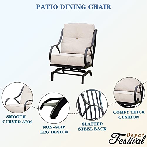 Patio Club Chair with Thick Cushions, Metal Rocking Lounge Chair (Beige)