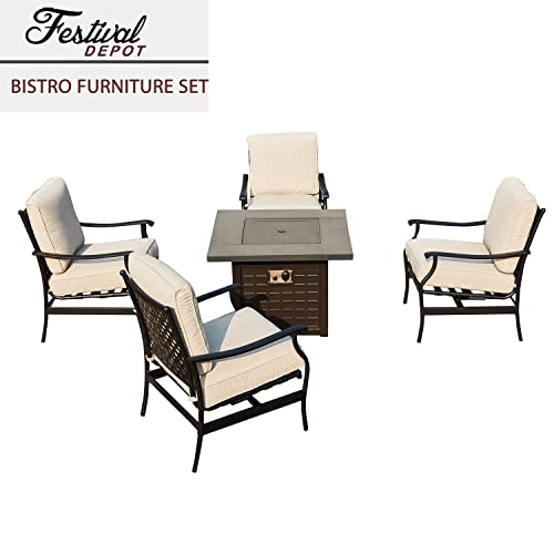 Festival Depot Patio Conversation Set Outdoor Furniture 50,000 BTU Propane Fire Pit Table Gas and Armrest Chair with Thick & Soft Cushions for Garden, Pool, Backyard