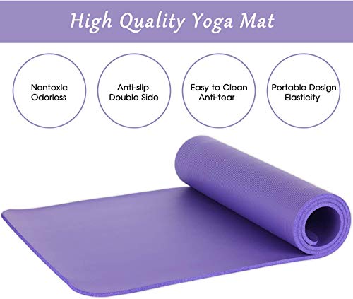 Sports Festival Non Slip Thick Yoga Mat Men Women Exercise Mat for Home Floor Gym of Workout with Carry Strap 72x24.4x2/5 Inches 