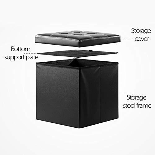 VACA KEY 15Inches Folding Storage Ottoman Footrest Stool Small Cube Coffee Table Chest Seating Storage Bench Linen 