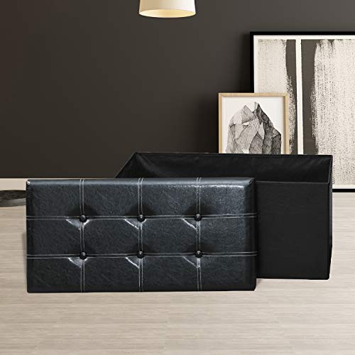 VACA KEY 15Inches Folding Storage Ottoman Footrest Stool Small Cube Coffee Table Chest Seating Storage Bench Linen 